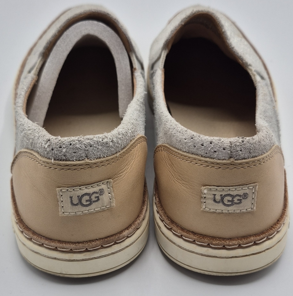 UGG Women Perforated Slip-On Suede Loafers in Light Gray and Tan Sole - Picture 3 of 5